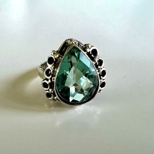 Pear Shaped Blue Topaz and Sterling Silver Ring, size 8